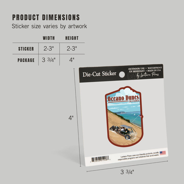 Oceano Dunes, California, Sand Dunes, Contour, Lantern Press Artwork, Vinyl Sticker Sticker Lantern Press