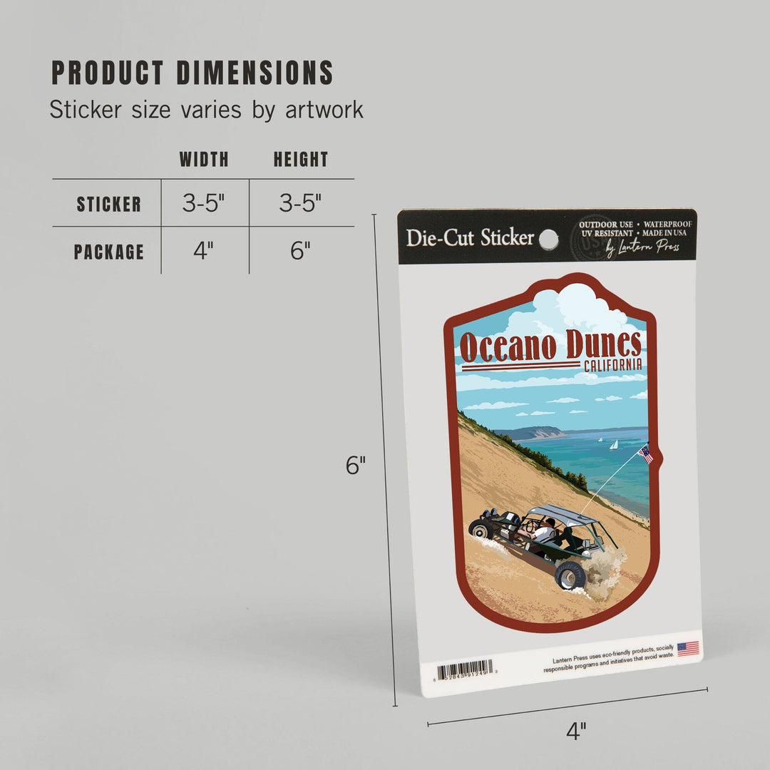 Oceano Dunes, California, Sand Dunes, Contour, Lantern Press Artwork, Vinyl Sticker Sticker Lantern Press