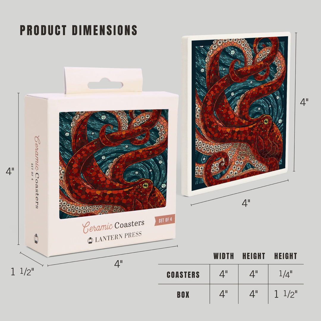 Octopus, Paper Mosaic, Coasters Coasters Lantern Press