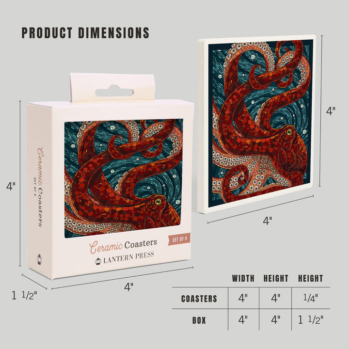 Octopus, Paper Mosaic, Coasters Coasters Lantern Press