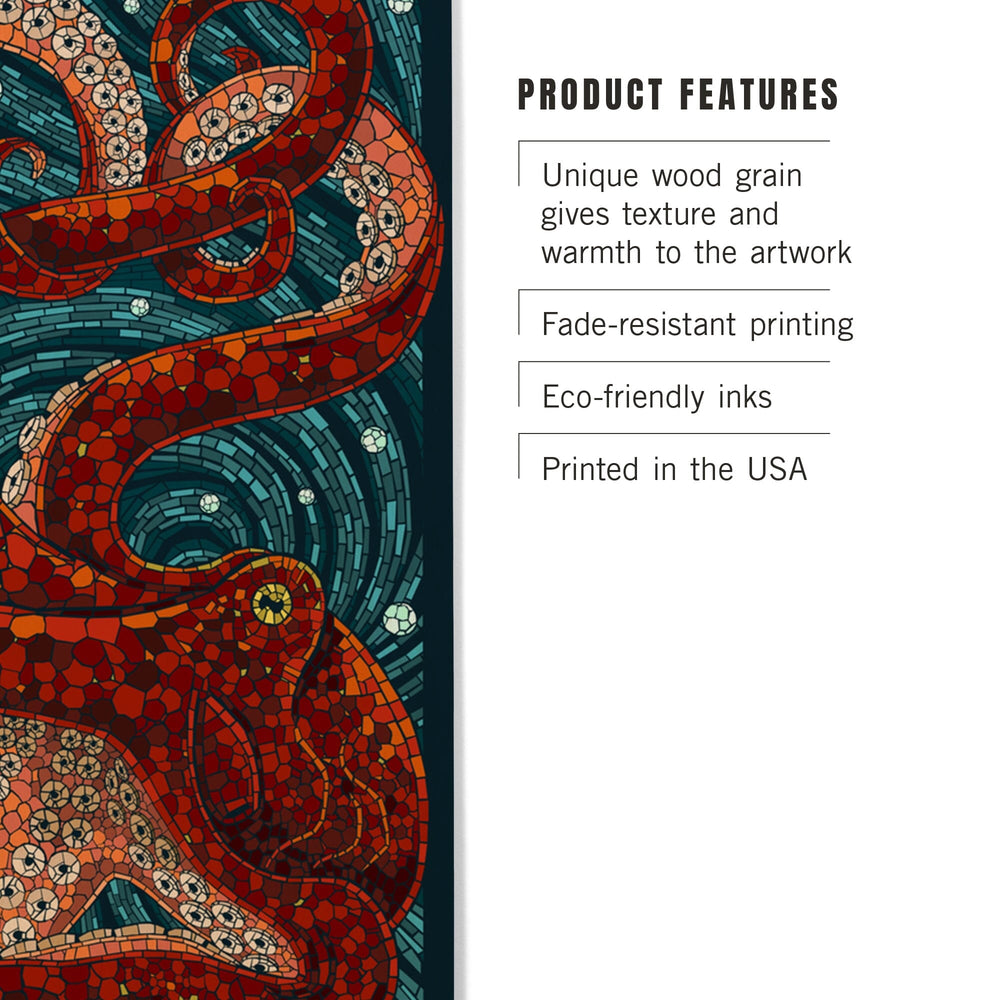 Octopus, Paper Mosaic, Lantern Press Artwork, Wood Signs and Postcards Wood Lantern Press