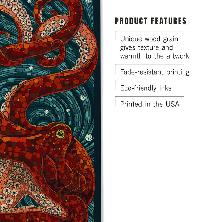Octopus, Paper Mosaic, Lantern Press Artwork, Wood Signs and Postcards Wood Lantern Press