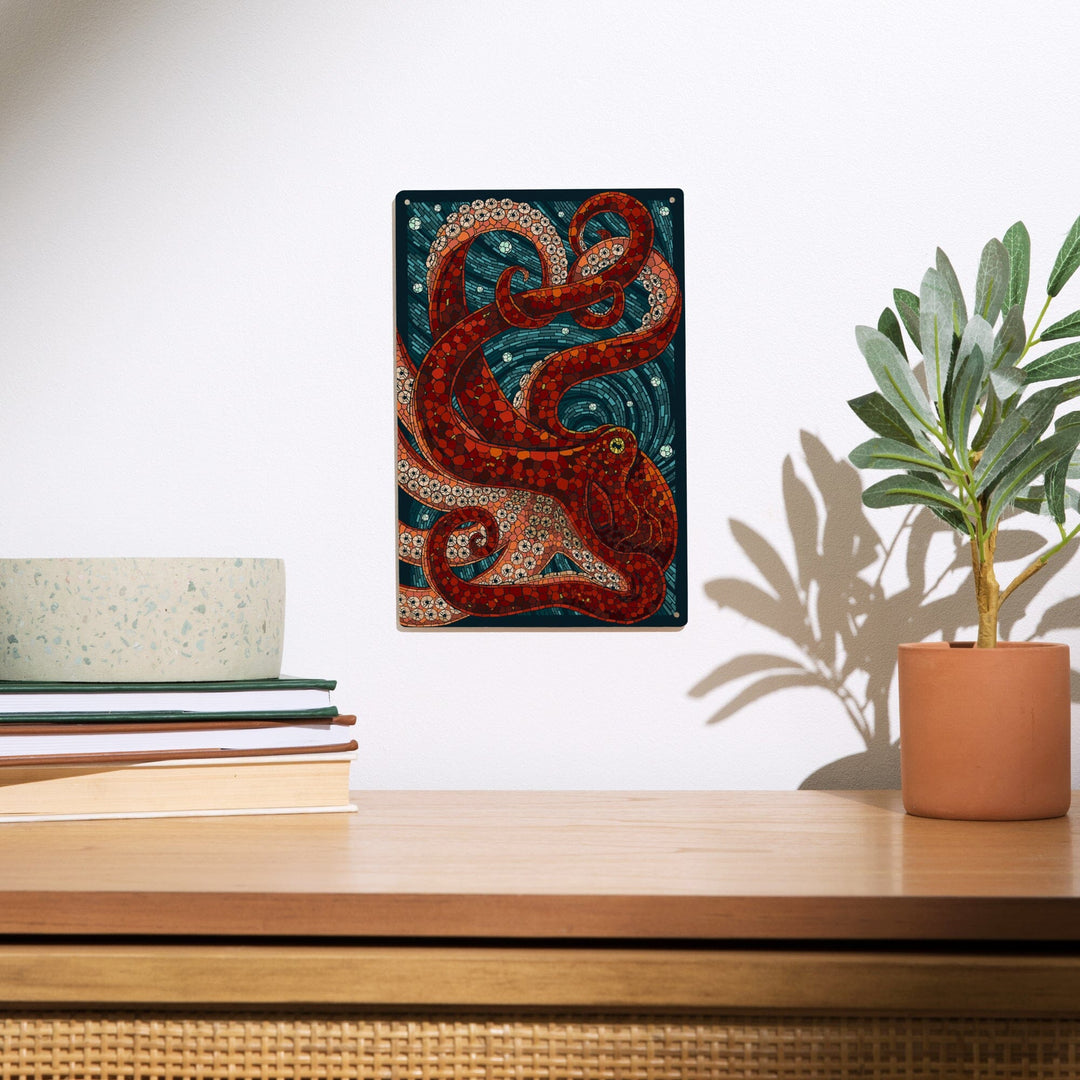 Octopus, Paper Mosaic, Lantern Press Artwork, Wood Signs and Postcards Wood Lantern Press