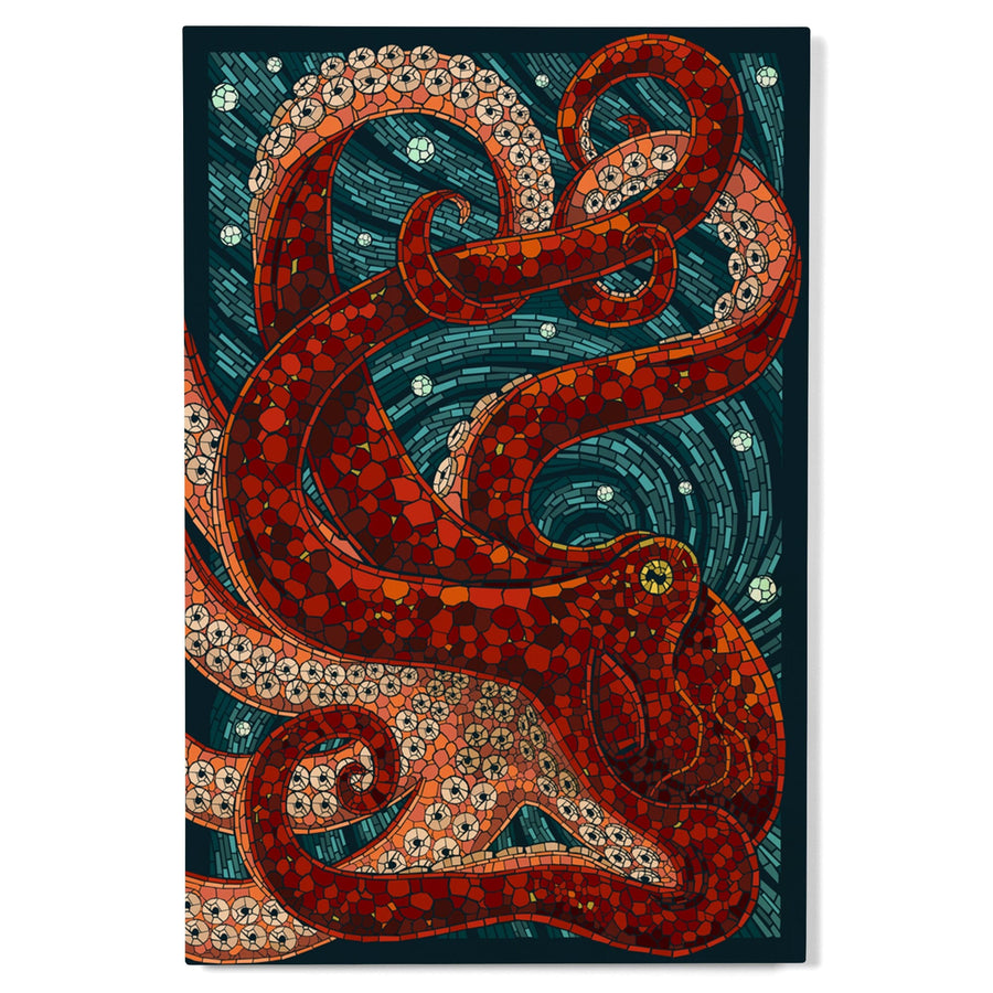 Octopus, Paper Mosaic, Lantern Press Artwork, Wood Signs and Postcards Wood Lantern Press