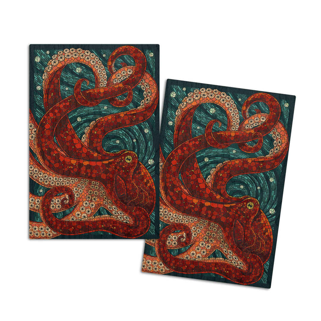 Octopus, Paper Mosaic, Lantern Press Artwork, Wood Signs and Postcards Wood Lantern Press 4x6 Wood Postcard Set
