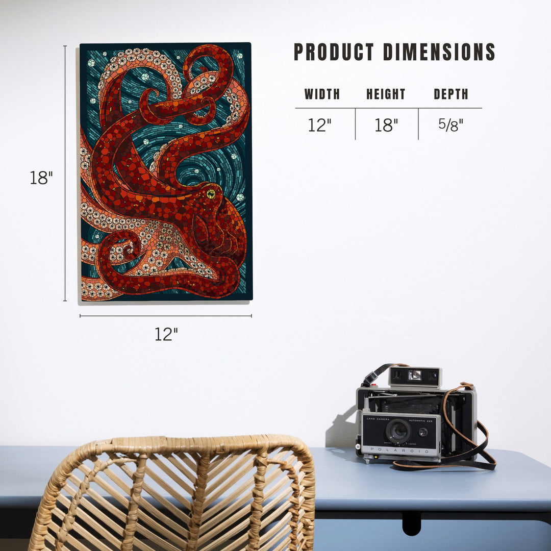 Octopus, Paper Mosaic, Lantern Press Artwork, Wood Signs and Postcards Wood Lantern Press