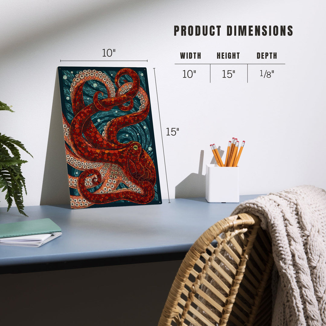 Octopus, Paper Mosaic, Lantern Press Artwork, Wood Signs and Postcards Wood Lantern Press