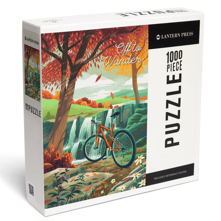 Off To Wander, Cycling with Hills, Fall Colors, Jigsaw Puzzle Puzzle Lantern Press