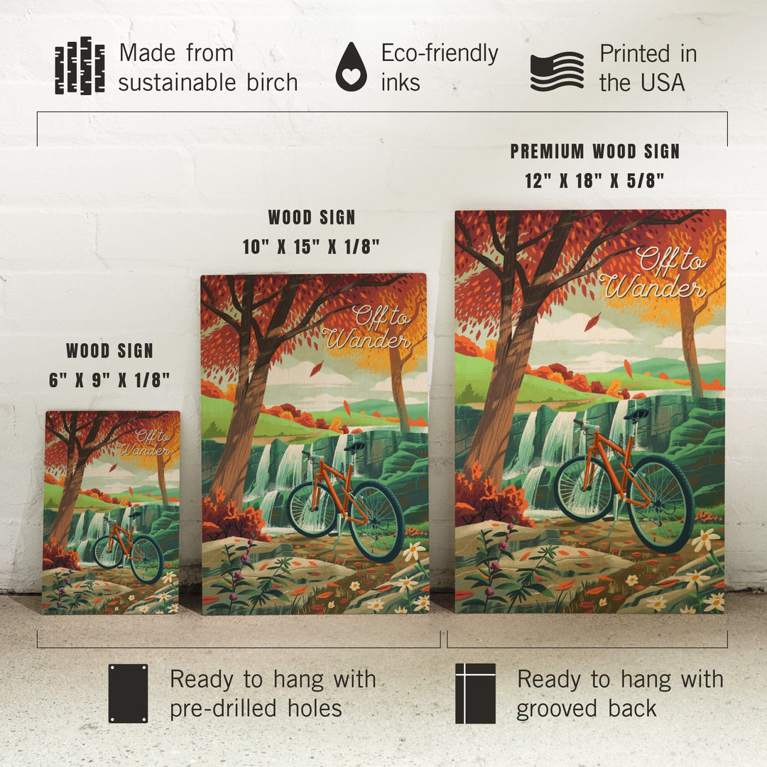 Off To Wander, Cycling with Hills, Fall Colors, Wood Signs and Postcards Wood Lantern Press