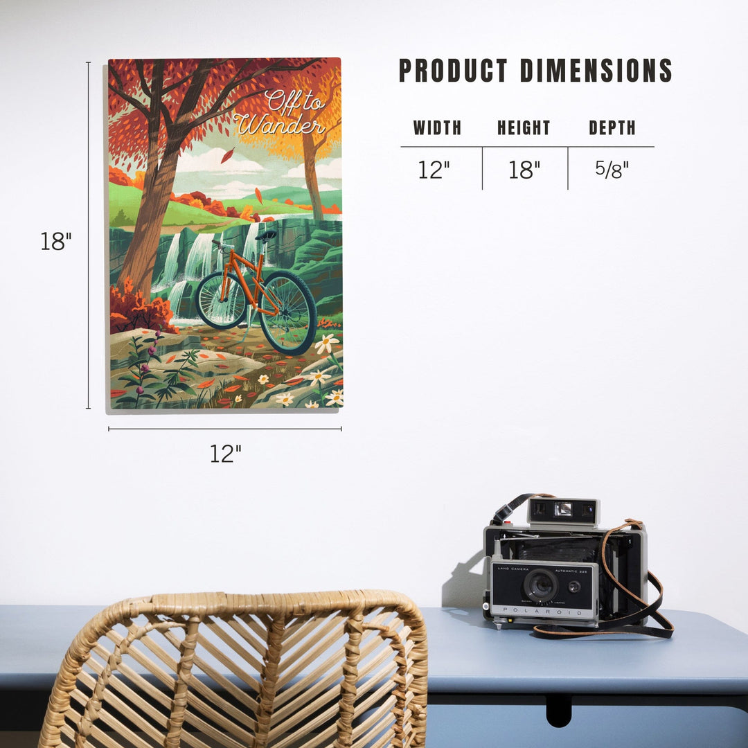 Off To Wander, Cycling with Hills, Fall Colors, Wood Signs and Postcards Wood Lantern Press