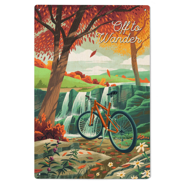 Off To Wander, Cycling with Hills, Fall Colors, Wood Signs and Postcards Wood Lantern Press