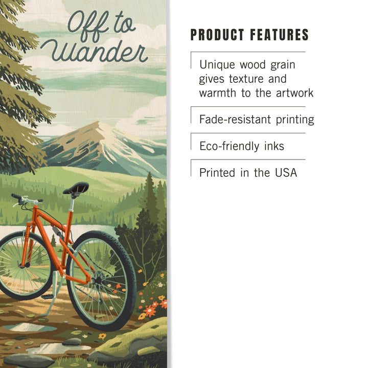 Off To Wander, Cycling with Mountains, Wood Signs and Postcards Wood Lantern Press