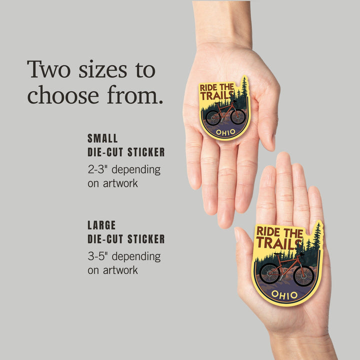 Ohio, Bicycle Ride the Trails, Contour, Lantern Press Artwork, Vinyl Sticker Sticker Lantern Press