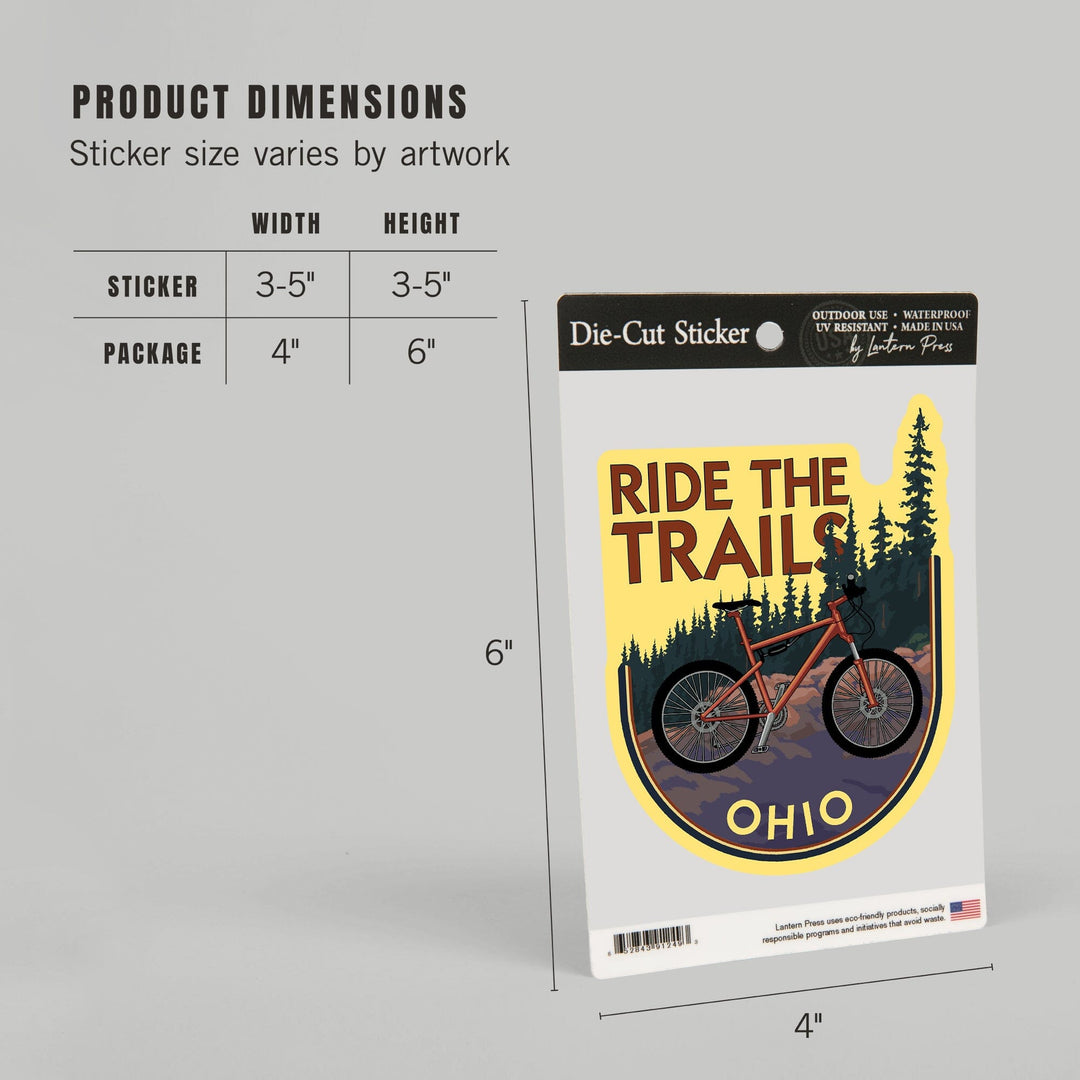Ohio, Bicycle Ride the Trails, Contour, Lantern Press Artwork, Vinyl Sticker Sticker Lantern Press