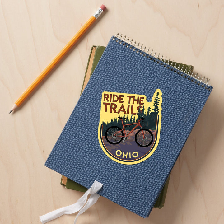 Ohio, Bicycle Ride the Trails, Contour, Lantern Press Artwork, Vinyl Sticker Sticker Lantern Press
