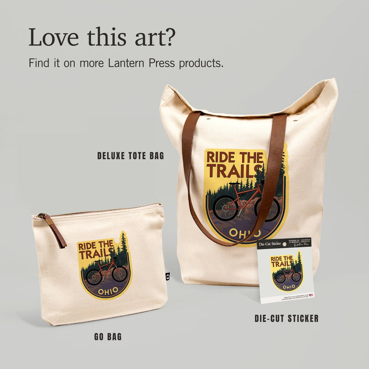 Ohio, Bicycle Ride the Trails, Contour, Lantern Press Artwork, Vinyl Sticker Sticker Lantern Press