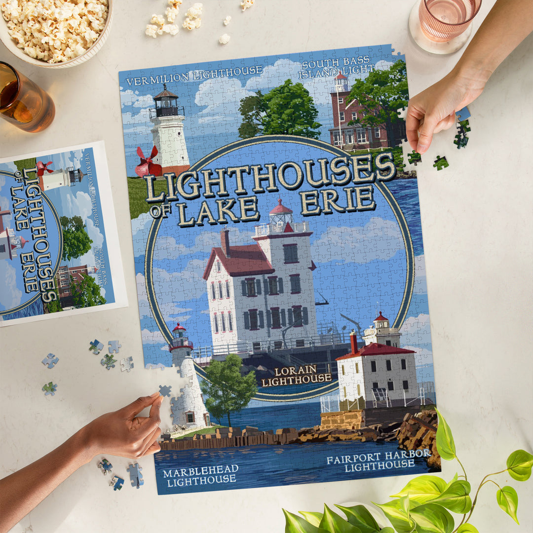 Ohio, Lorain Lighthouse, The Lighthouses of Lake Erie, Jigsaw Puzzle Puzzle Lantern Press