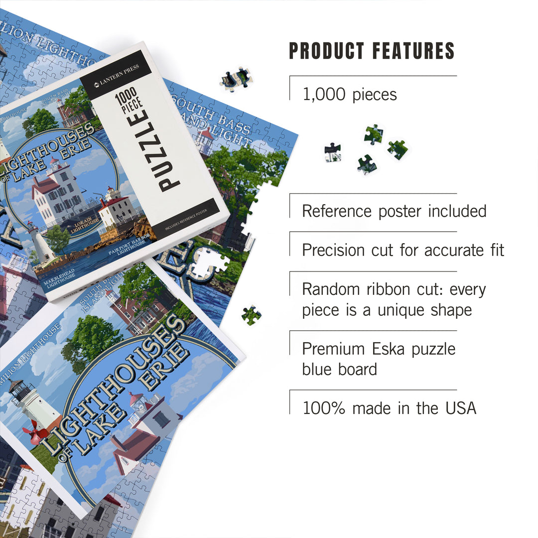 Ohio, Lorain Lighthouse, The Lighthouses of Lake Erie, Jigsaw Puzzle Puzzle Lantern Press