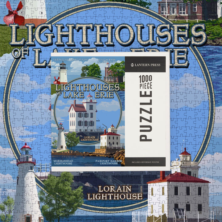 Ohio, Lorain Lighthouse, The Lighthouses of Lake Erie, Jigsaw Puzzle Puzzle Lantern Press
