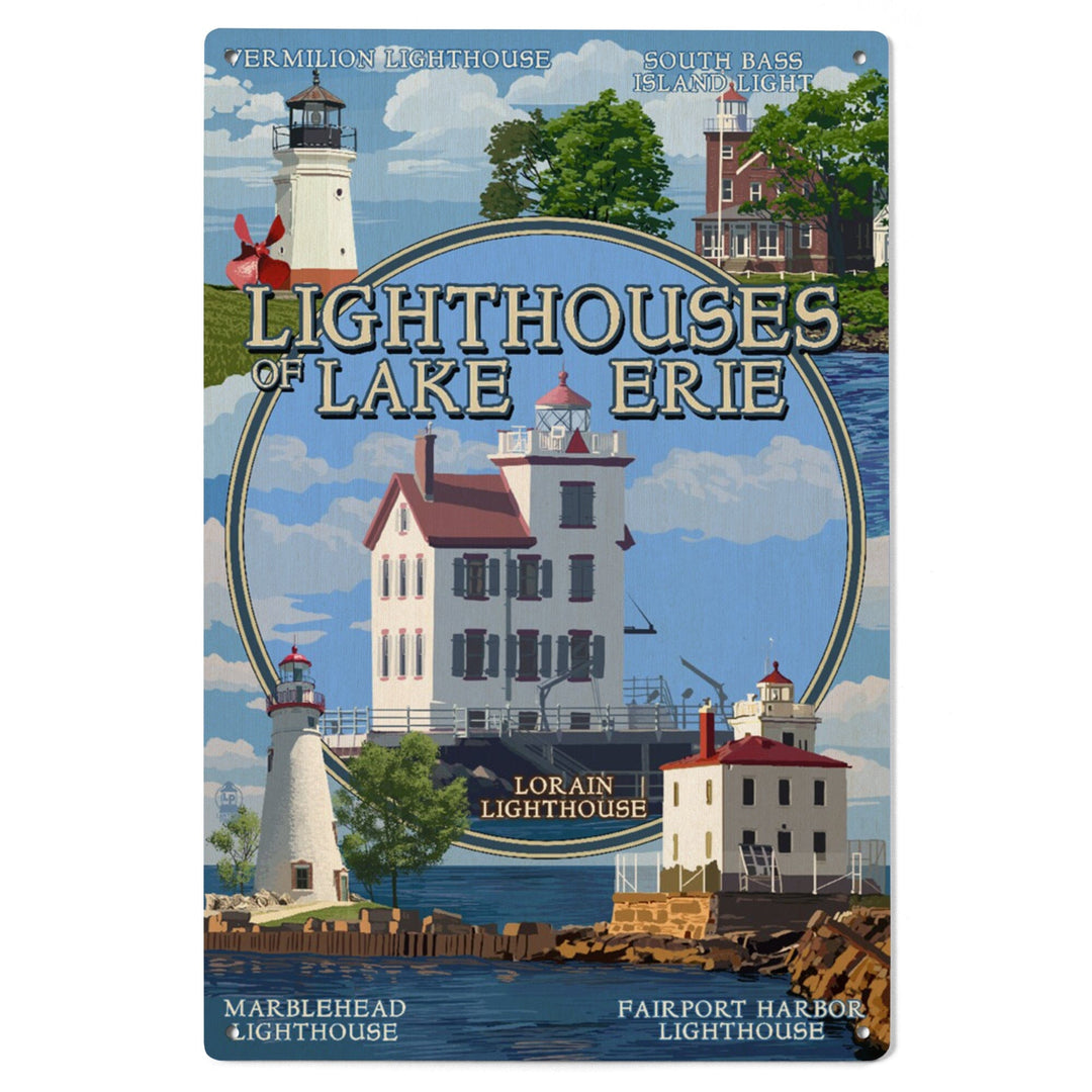 Ohio, Lorain Lighthouse, The Lighthouses of Lake Erie, Lantern Press Artwork, Wood Signs and Postcards Wood Lantern Press