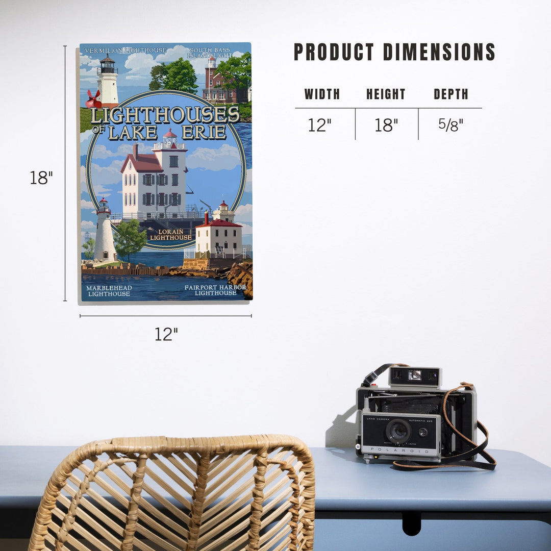 Ohio, Lorain Lighthouse, The Lighthouses of Lake Erie, Lantern Press Artwork, Wood Signs and Postcards Wood Lantern Press