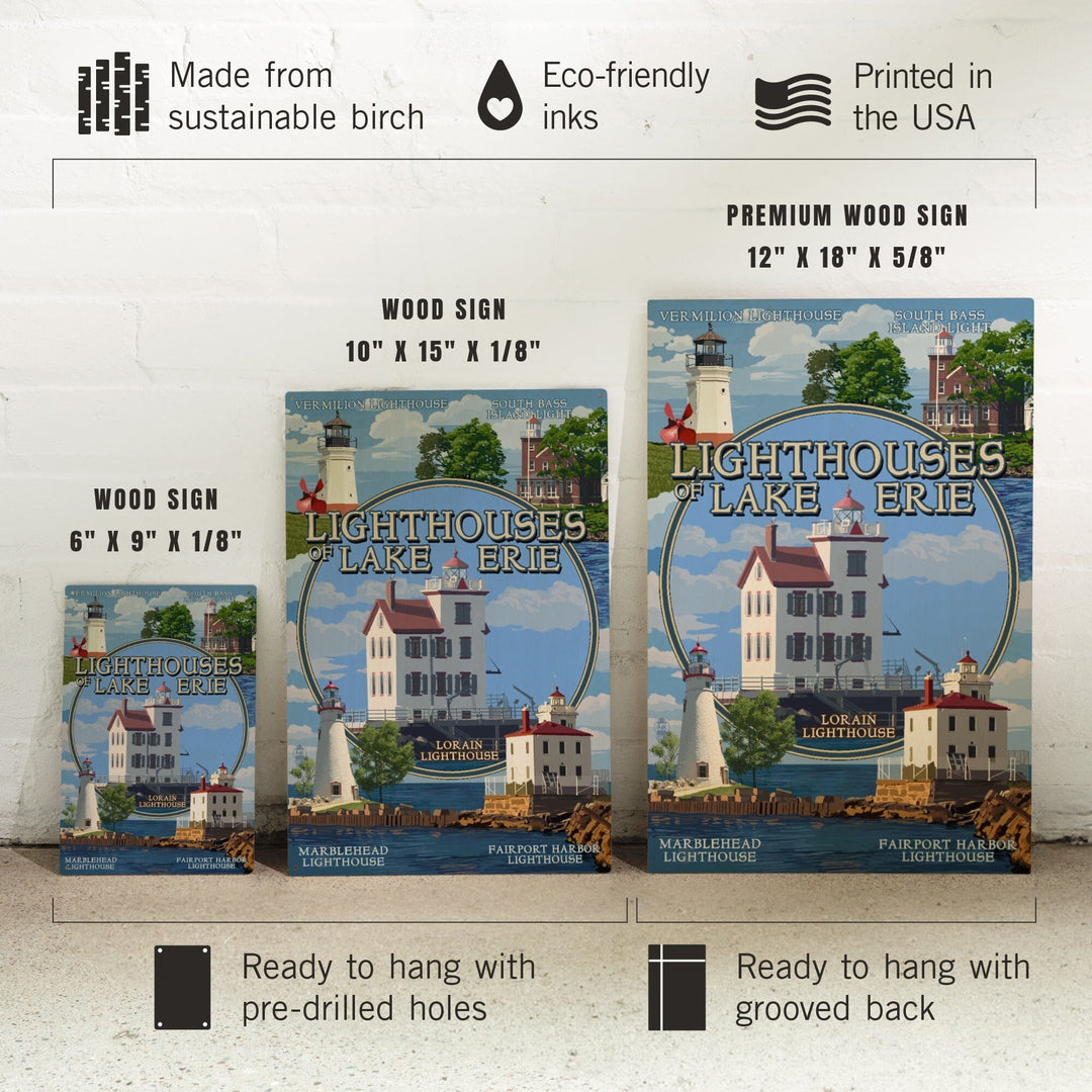 Ohio, Lorain Lighthouse, The Lighthouses of Lake Erie, Lantern Press Artwork, Wood Signs and Postcards Wood Lantern Press