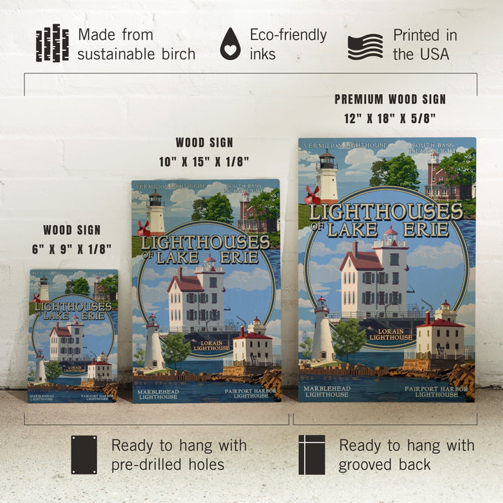 Ohio, Lorain Lighthouse, The Lighthouses of Lake Erie, Lantern Press Artwork, Wood Signs and Postcards Wood Lantern Press