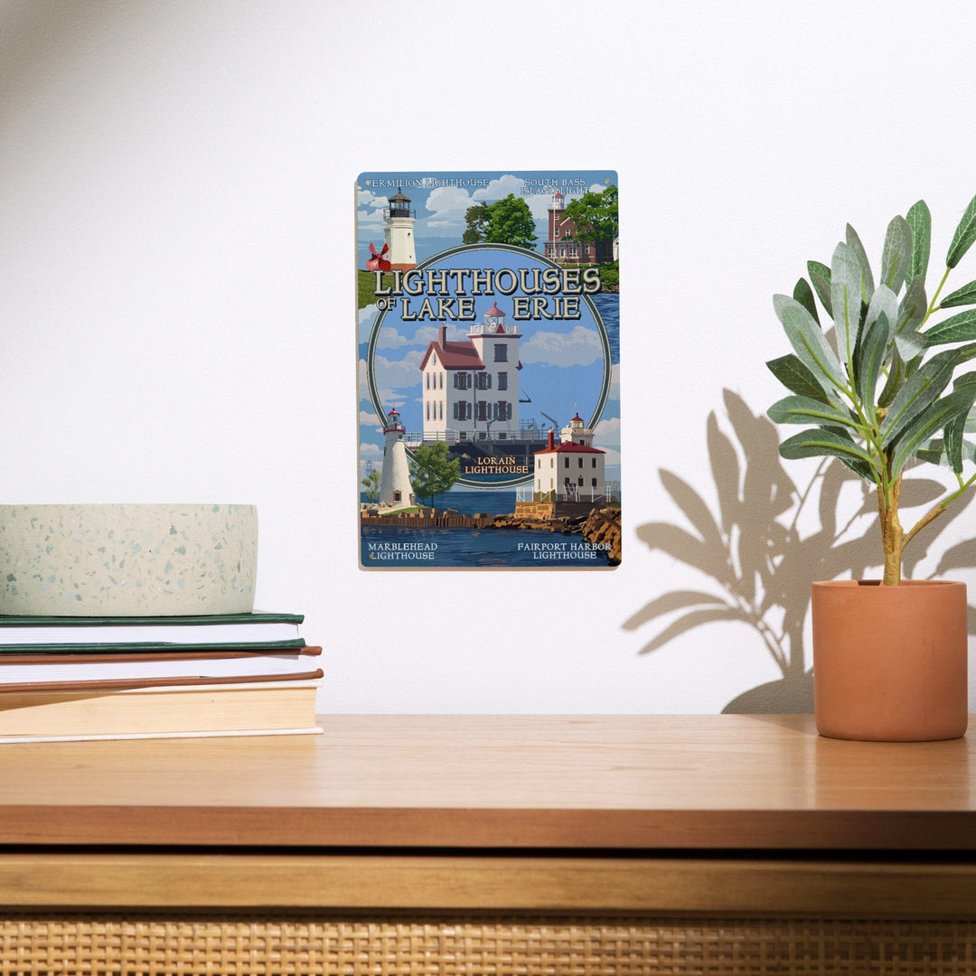 Ohio, Lorain Lighthouse, The Lighthouses of Lake Erie, Lantern Press Artwork, Wood Signs and Postcards Wood Lantern Press
