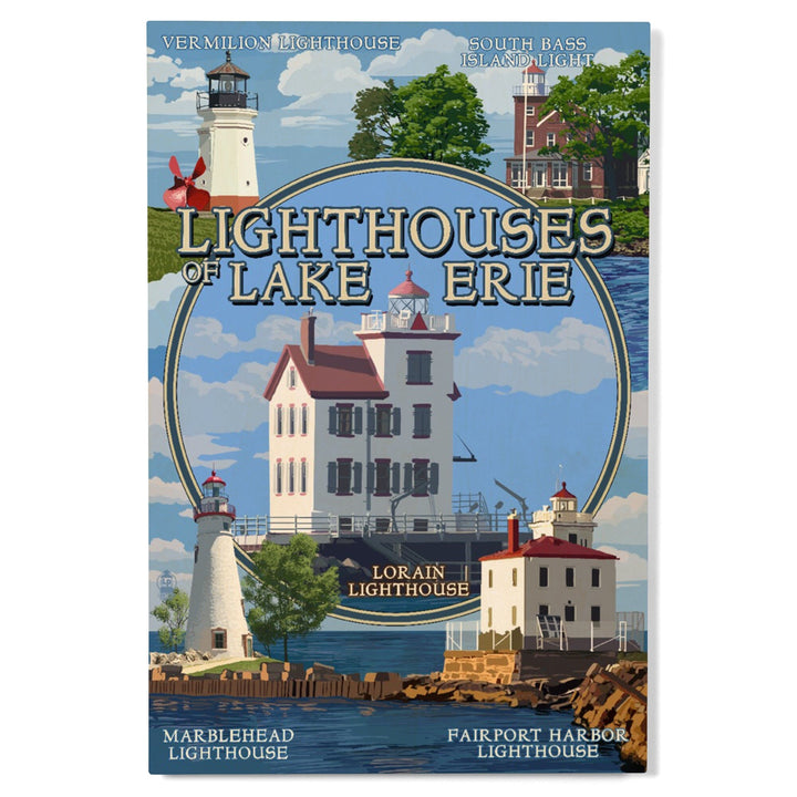 Ohio, Lorain Lighthouse, The Lighthouses of Lake Erie, Lantern Press Artwork, Wood Signs and Postcards Wood Lantern Press