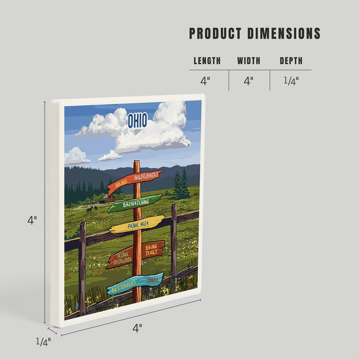 Ohio, Signpost, Meadow, Coasters Coasters Lantern Press