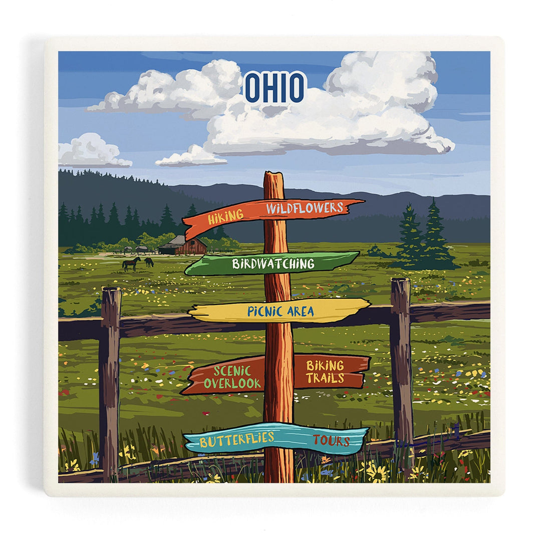 Ohio, Signpost, Meadow, Coasters Coasters Lantern Press Coaster