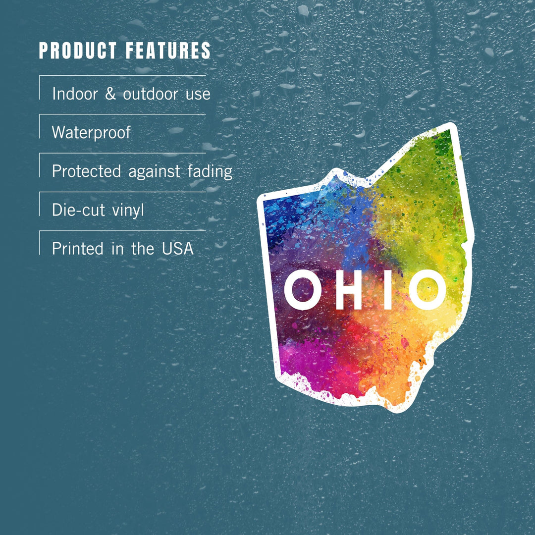 Ohio, State Abstract Watercolor, Contour, Lantern Press Artwork, Vinyl Sticker Sticker Lantern Press