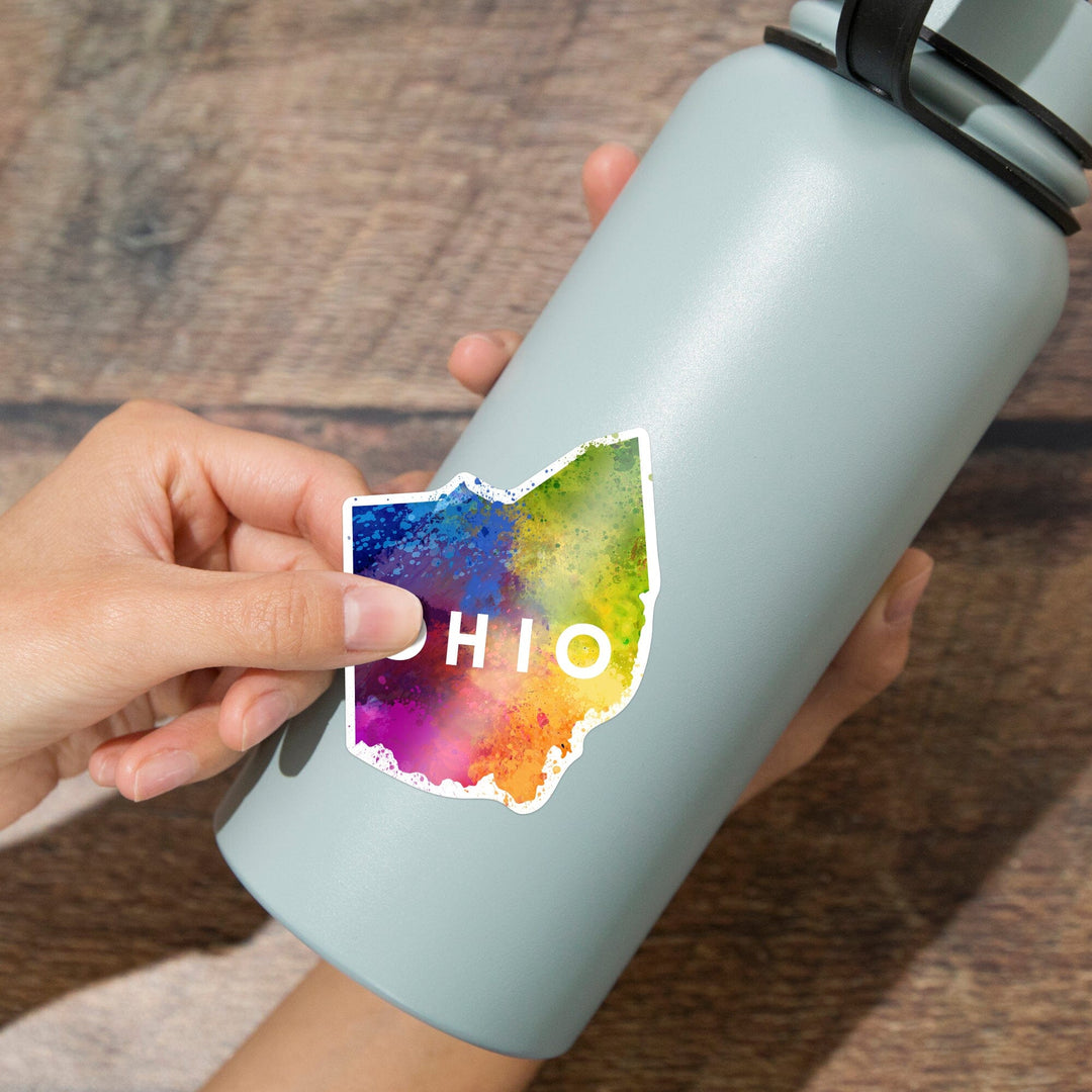 Ohio, State Abstract Watercolor, Contour, Lantern Press Artwork, Vinyl Sticker Sticker Lantern Press