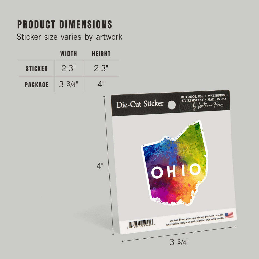 Ohio, State Abstract Watercolor, Contour, Lantern Press Artwork, Vinyl Sticker Sticker Lantern Press