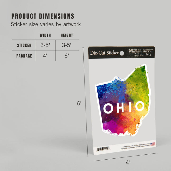 Ohio, State Abstract Watercolor, Contour, Lantern Press Artwork, Vinyl Sticker Sticker Lantern Press