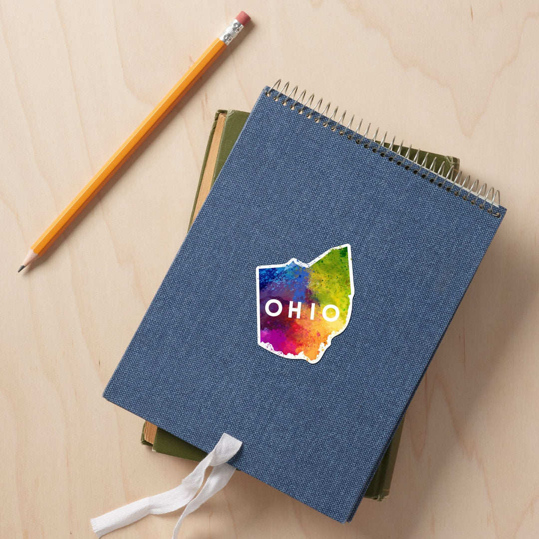Ohio, State Abstract Watercolor, Contour, Lantern Press Artwork, Vinyl Sticker Sticker Lantern Press