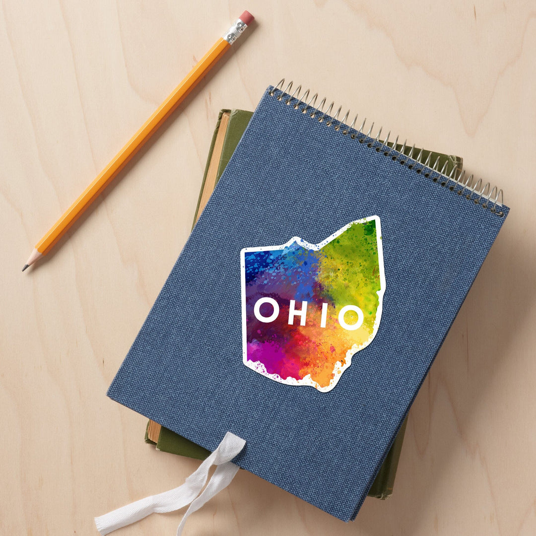 Ohio, State Abstract Watercolor, Contour, Lantern Press Artwork, Vinyl Sticker Sticker Lantern Press