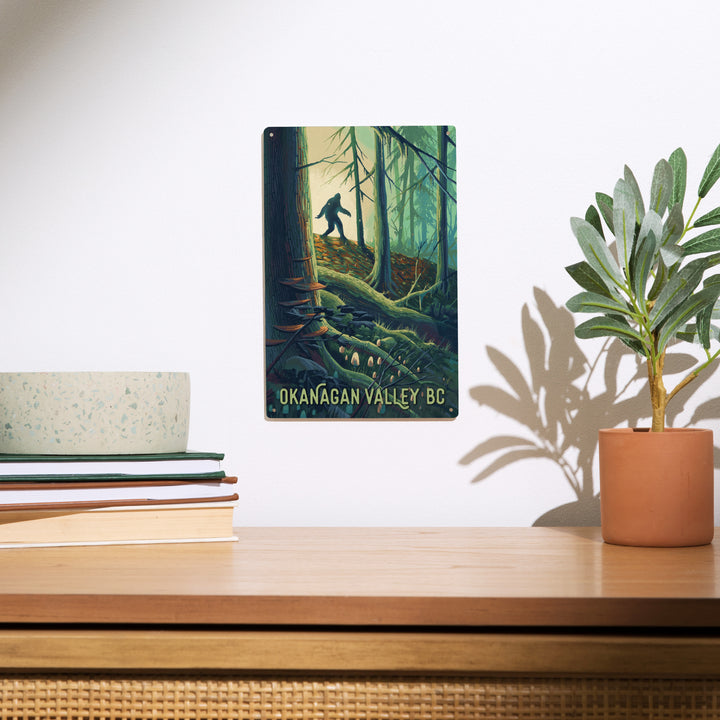 Okanagan Valley, British Columbia, Get Outside, Wanderer, Bigfoot in Forest, Wood Signs and Postcards Wood Lantern Press