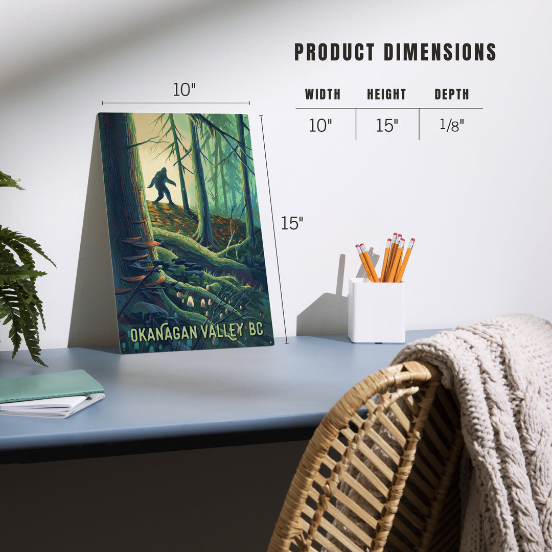 Okanagan Valley, British Columbia, Get Outside, Wanderer, Bigfoot in Forest, Wood Signs and Postcards Wood Lantern Press