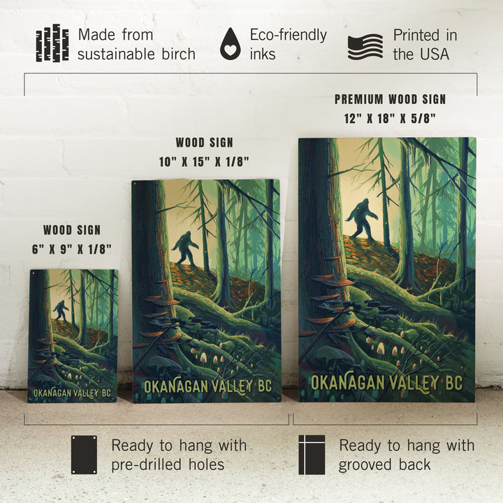 Okanagan Valley, British Columbia, Get Outside, Wanderer, Bigfoot in Forest, Wood Signs and Postcards Wood Lantern Press