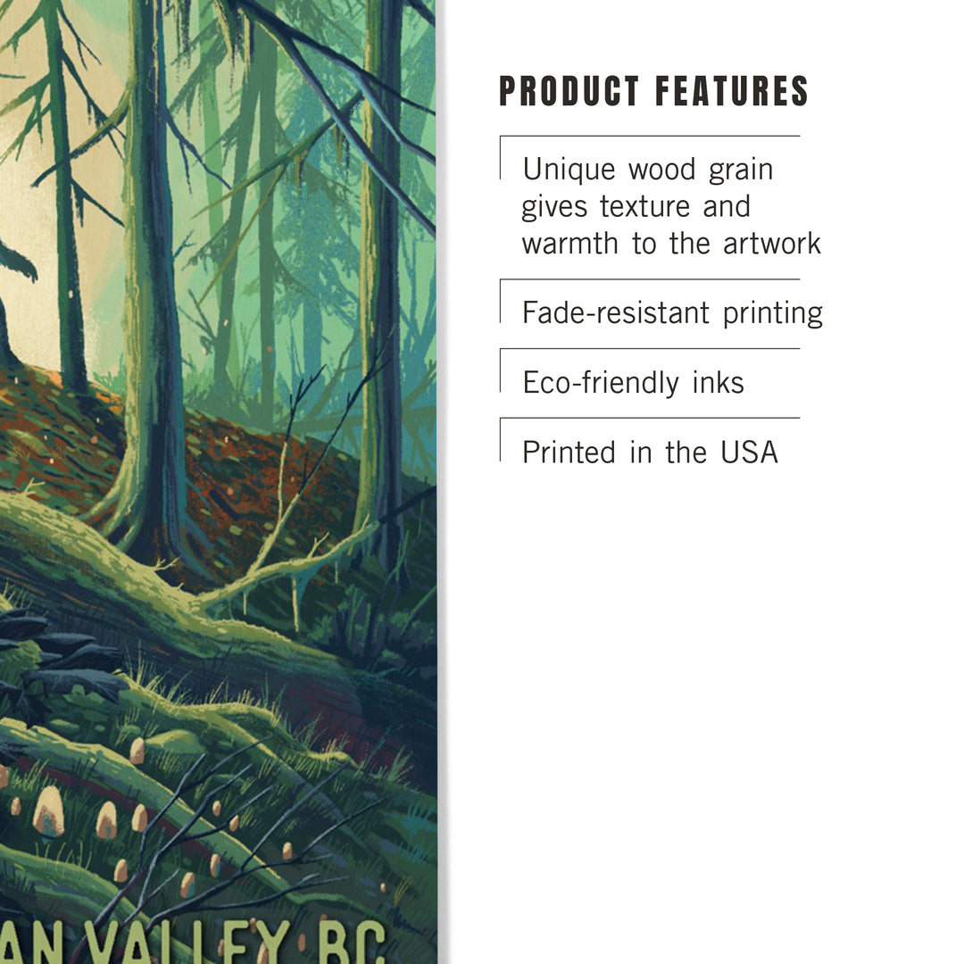 Okanagan Valley, British Columbia, Get Outside, Wanderer, Bigfoot in Forest, Wood Signs and Postcards Wood Lantern Press