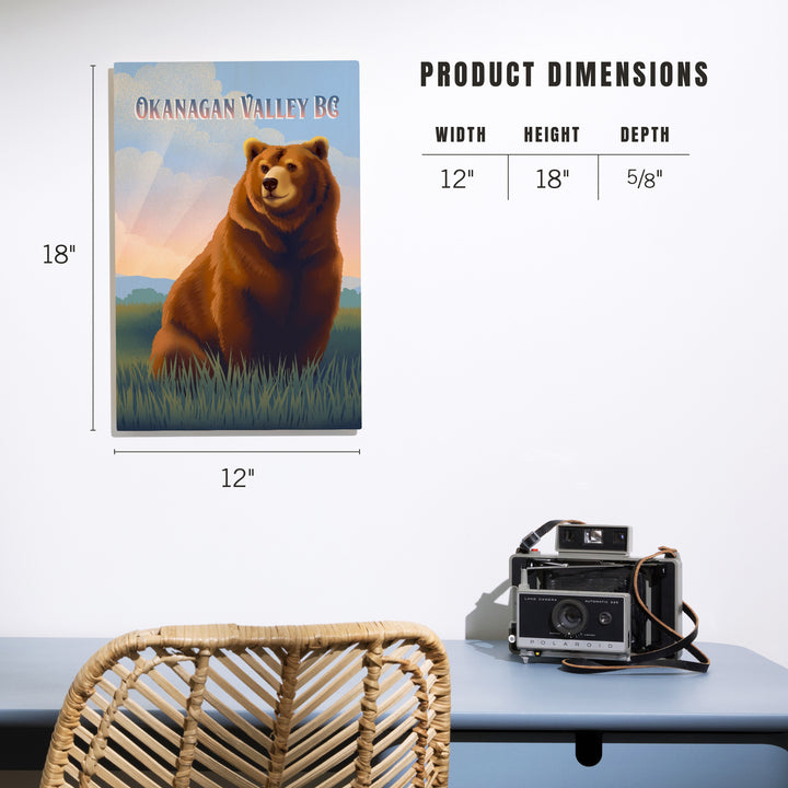 Okanagan Valley, British Columbia, Lithograph Wildlife Series, Grizzly Bear, Wood Signs and Postcards Wood Lantern Press