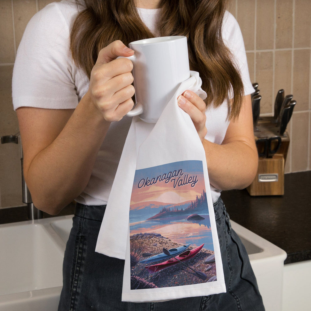Okanagan Valley, Canada, Glassy Sunrise, Kayak, Organic Cotton Kitchen Tea Towels Kitchen Lantern Press