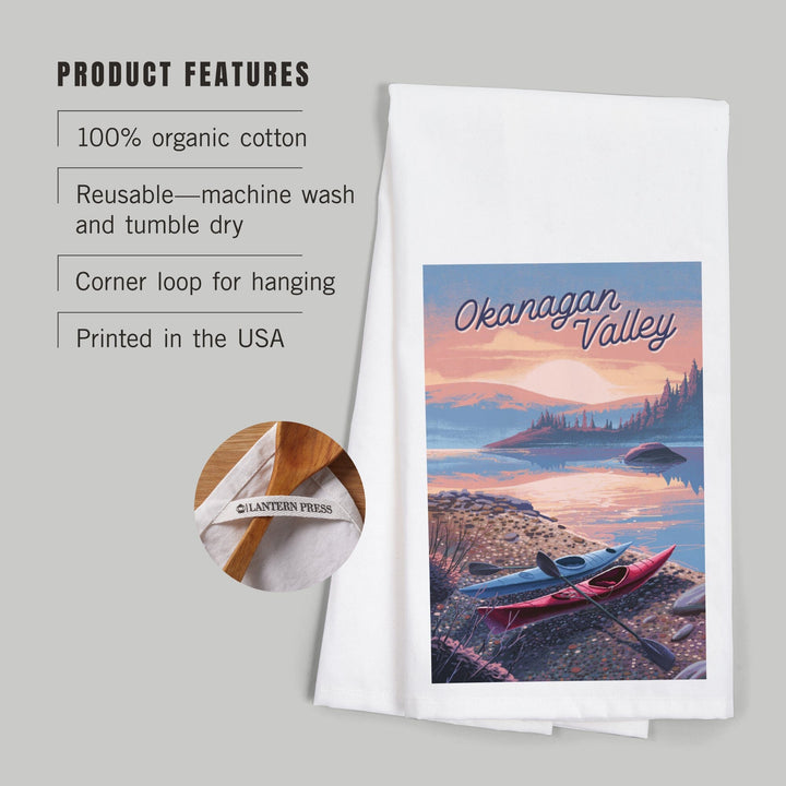 Okanagan Valley, Canada, Glassy Sunrise, Kayak, Organic Cotton Kitchen Tea Towels Kitchen Lantern Press