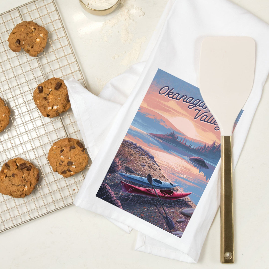 Okanagan Valley, Canada, Glassy Sunrise, Kayak, Organic Cotton Kitchen Tea Towels Kitchen Lantern Press