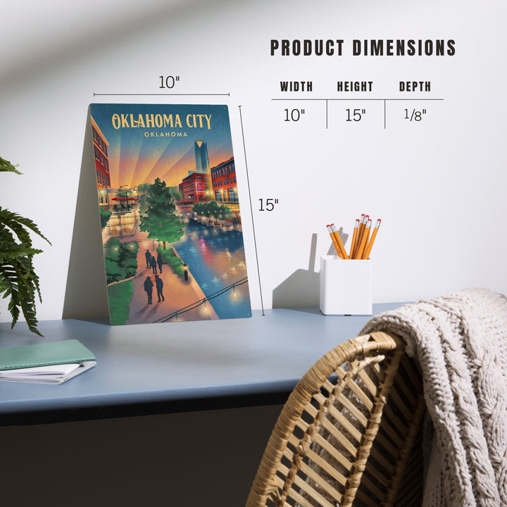 Oklahoma City, Oklahoma, Lithograph, River Walk, Wood Signs and Postcards Wood Lantern Press