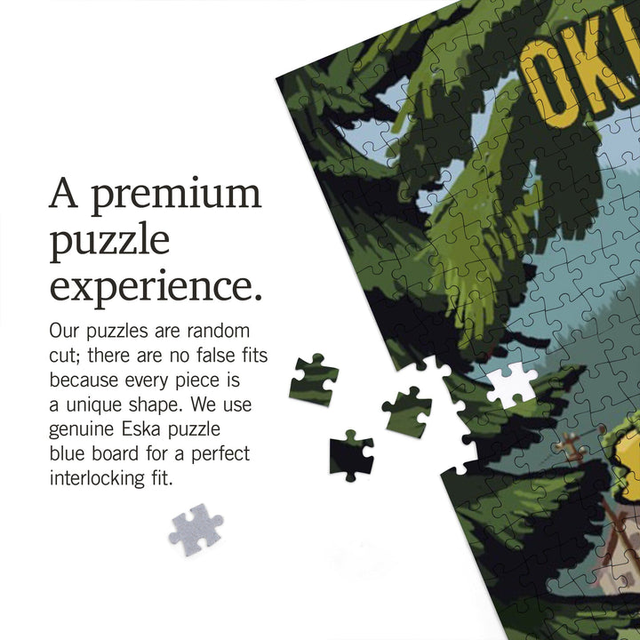 Oklahoma, Signpost, Forest and Camp, Jigsaw Puzzle Puzzle Lantern Press