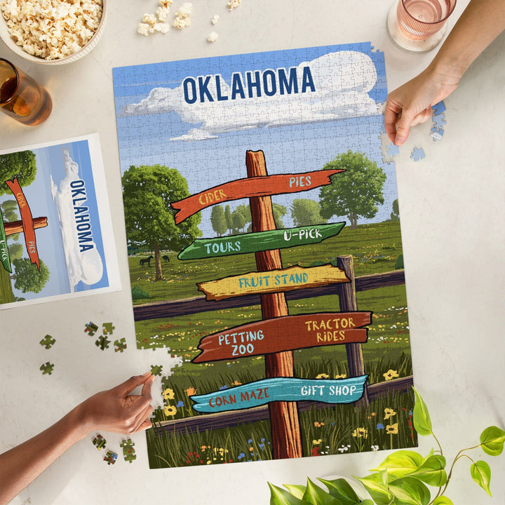 Oklahoma, Signpost, Orchard, Jigsaw Puzzle Puzzle Lantern Press