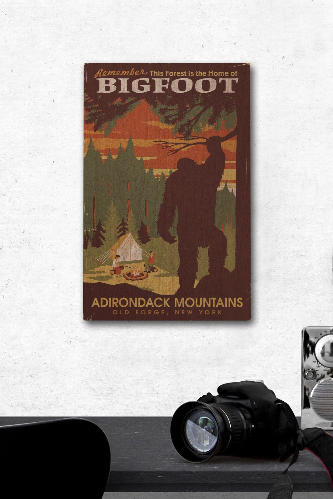 Old Forge, New York, Adirondack Mountains, Home of Bigfoot, Lantern Press Artwork, Wood Signs and Postcards Wood Lantern Press 12 x 18 Wood Gallery Print