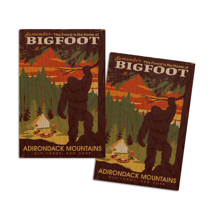 Old Forge, New York, Adirondack Mountains, Home of Bigfoot, Lantern Press Artwork, Wood Signs and Postcards Wood Lantern Press 4x6 Wood Postcard Set